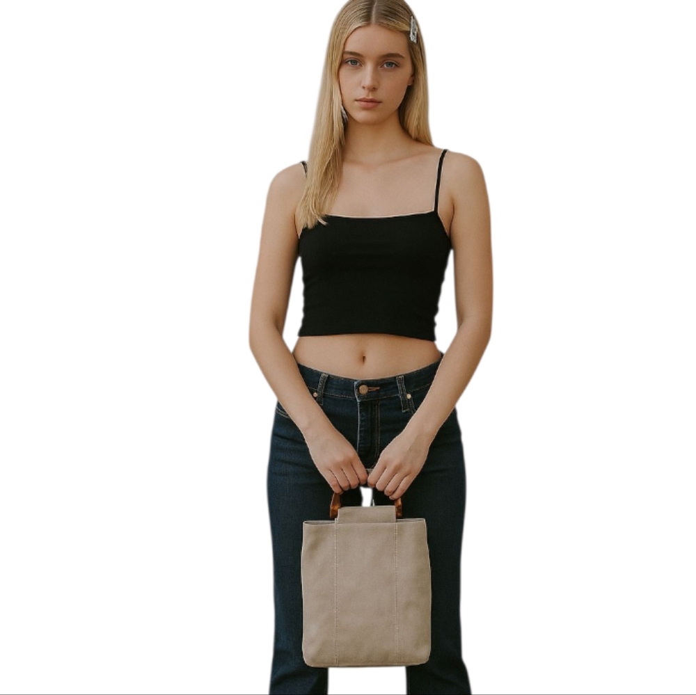 Old Navy Y2K Tan Suede And Tortoise Handle Bag